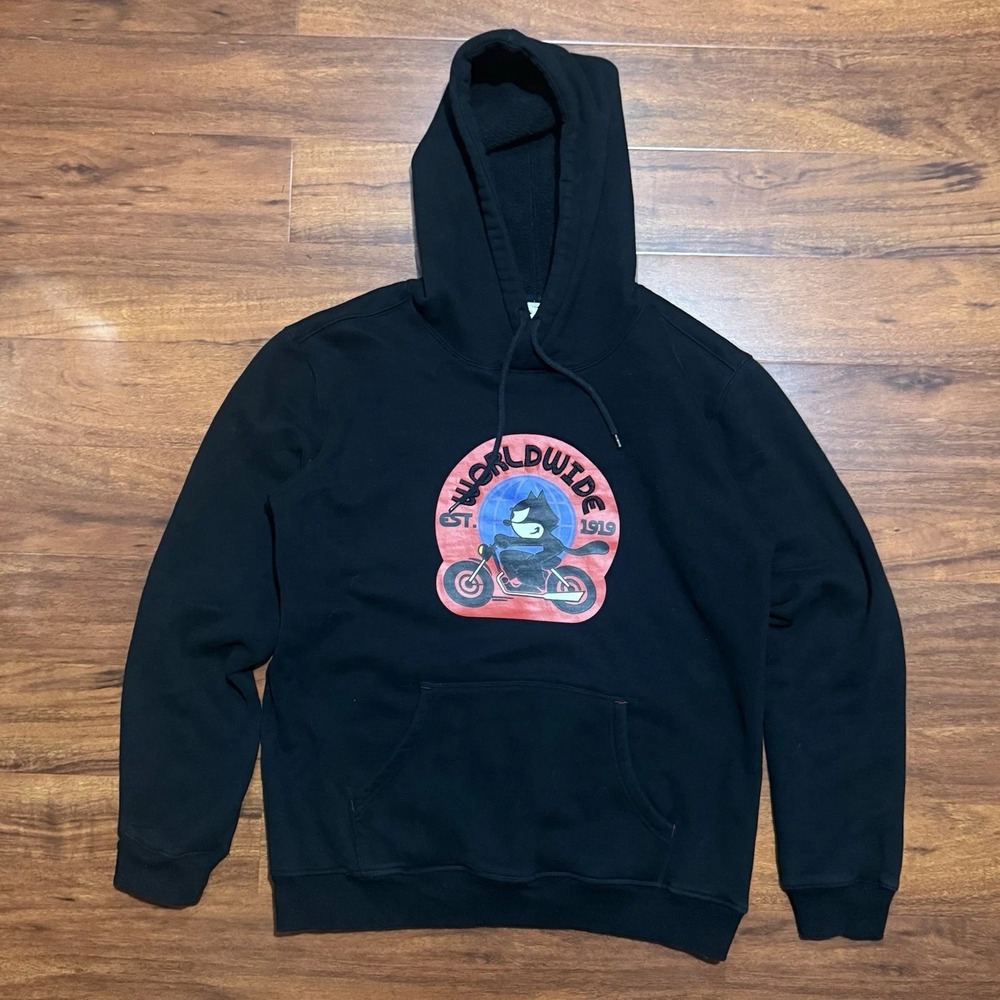 Felix The Cat Motorcycle Universal Studios Hoodie Mens L Black Pullover Hoodie